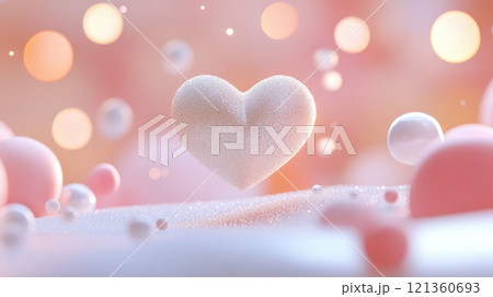 Floating Heart in Romantic Pastel Dreamscape with Ethereal Bokeh 121360693