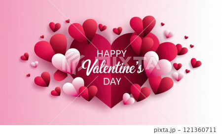 Vibrant Valentine s Day Banner with Vibrant Red Hearts and Geometric Shapes 121360711