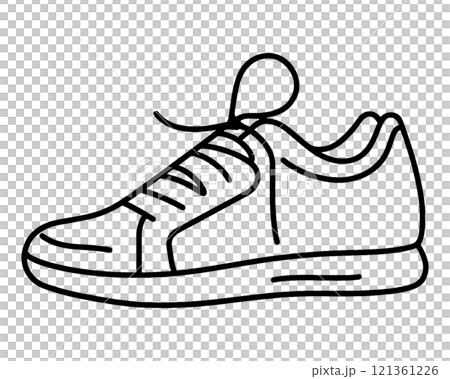Simple hand-drawn line drawing illustration of sneakers, cut out on transparent background Simple hand-drawn line drawing illustration of sneakers, cut out on transparent background 121361226