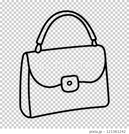 奢侈品牌手提包的簡單手繪線條圖，透明背景上的切口 121361242
