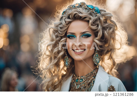 未来トレンド 西洋人ヘアメイクスタイルの美人女性像を生成AIで表現（横写真） 121361286