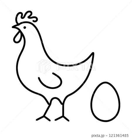 鶏と卵のシンプルな手描き線画イラスト　透過背景の切り抜き 121361485