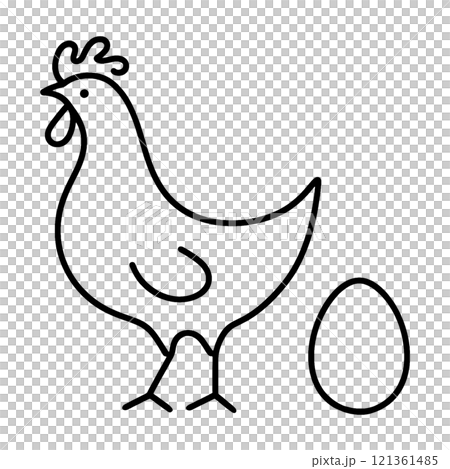鶏と卵のシンプルな手描き線画イラスト　透過背景の切り抜き 121361485
