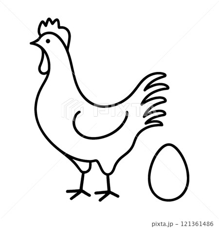 鶏と卵のシンプルな手描き線画イラスト 透過背景の切り抜き 鶏と卵のシンプルな手描き線画イラスト 透過背景の切り抜き 121361486
