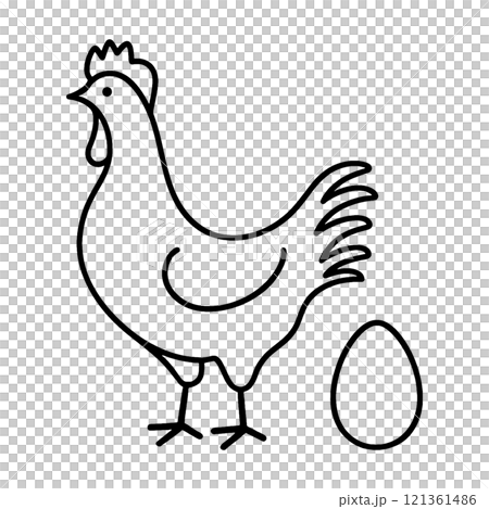 鶏と卵のシンプルな手描き線画イラスト 透過背景の切り抜き 鶏と卵のシンプルな手描き線画イラスト 透過背景の切り抜き 121361486