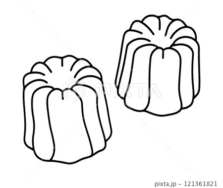 フランス伝統菓子のカヌレ・ド・ボルドーのシンプルな手描き線画イラスト 透過背景の切り抜き フランス伝統菓子のカヌレ・ド・ボルドーのシンプルな手描き線画イラスト 透過背景の切り抜き 121361821
