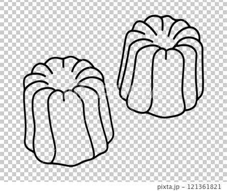 A simple hand-drawn line drawing illustration of the traditional French confectionery Canelé de Bordeaux, cut out on a transparent background A simple hand-drawn line drawing illustration of the traditional French confectionery Canelé de Bordeaux, cut out on a transparent background 121361821