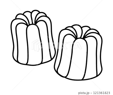 フランス伝統菓子のカヌレ・ド・ボルドーのシンプルな手描き線画イラスト 透過背景の切り抜き フランス伝統菓子のカヌレ・ド・ボルドーのシンプルな手描き線画イラスト 透過背景の切り抜き 121361823
