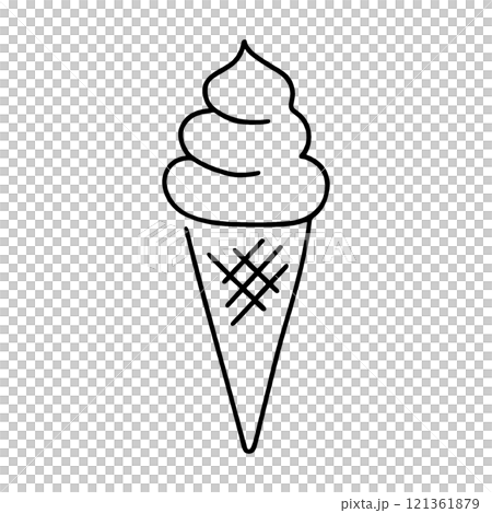 ソフトクリームのシンプルな手描き線画イラスト　透過背景の切り抜き 121361879