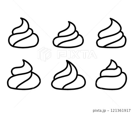 絞った生クリームのシンプルな手描き線画イラスト　透過背景の切り抜き 121361917