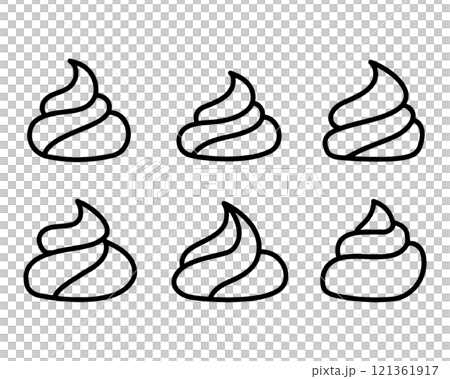 絞った生クリームのシンプルな手描き線画イラスト　透過背景の切り抜き 121361917