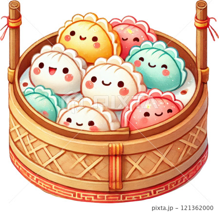 Delightful Steamed Buns in Bamboo Basket   Festive Chinese Cuisine 121362000