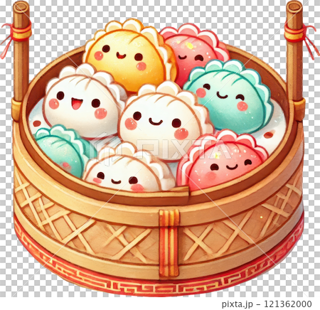 Delightful Steamed Buns in Bamboo Basket   Festive Chinese Cuisine 121362000