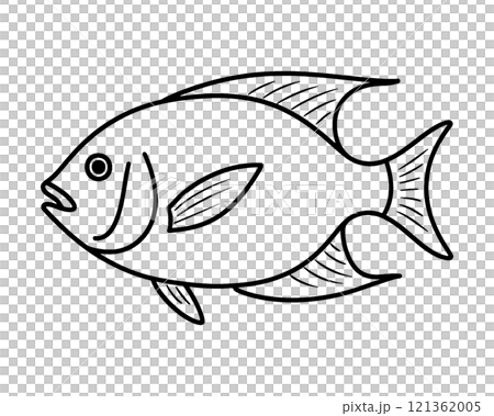 Simple hand-drawn line drawing of a fish, cut out on transparent background 121362005