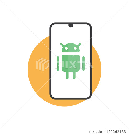Green robot on a smartphone 121362188