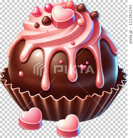 Lavish Chocolate Cupcake with Creamy Frosting and Heart Shaped Sprinkles 121362241