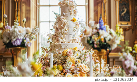 Grand wedding decoration in the country manor, floral decor and event celebration, flowers, wedding aisle and tablescape in the garden, English countryside style idea 121362334