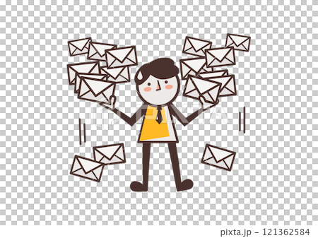 一個因堆積的電子郵件而煩惱的男人的插圖 121362584