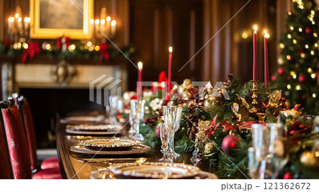 Country manor decorated for Christmas, Merry Christmas holiday idea 121362672