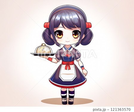 ちびキャラ メイドの少女のイメージ素材 給仕 ちびキャラ メイドの少女のイメージ素材 給仕 121363570