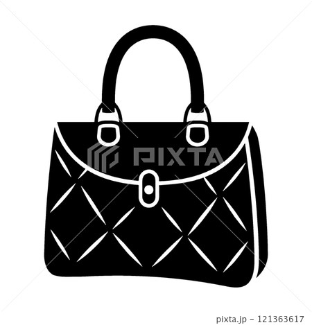 高級ブランドのハンドバッグの黒いシルエットイラスト 透過背景の切り抜き 高級ブランドのハンドバッグの黒いシルエットイラスト 透過背景の切り抜き 121363617