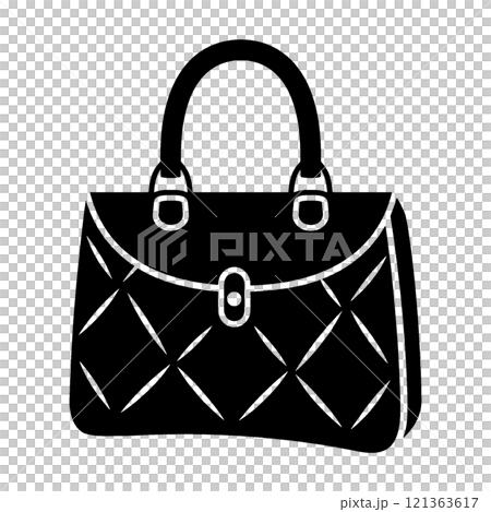 高級ブランドのハンドバッグの黒いシルエットイラスト 透過背景の切り抜き 高級ブランドのハンドバッグの黒いシルエットイラスト 透過背景の切り抜き 121363617