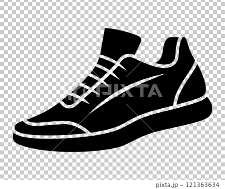 運動鞋的黑色剪影插圖,透明背景的切口 運動鞋的黑色剪影插圖,透明背景的切口 121363634
