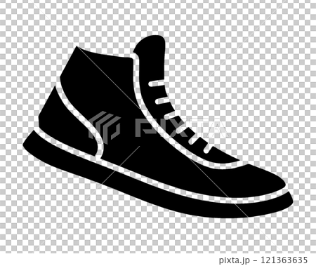 Black silhouette illustration of sneakers, cut out on transparent background Black silhouette illustration of sneakers, cut out on transparent background 121363635