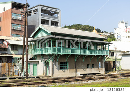 Building view of the former Kaohsiung Port Station North Signal Box in Kaohsiung, Taiwan. 121363824