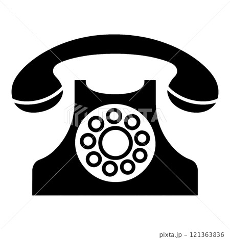 レトロな電話機の黒いシルエットイラスト　透過背景の切り抜き 121363836