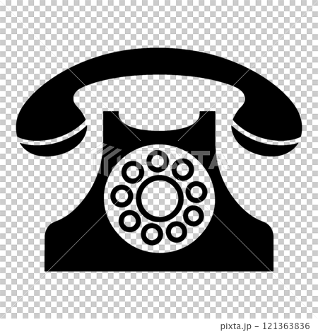 レトロな電話機の黒いシルエットイラスト　透過背景の切り抜き 121363836