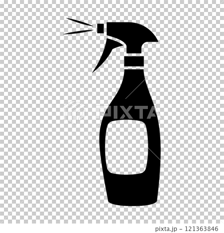 Black silhouette illustration of a bottled spray bottle, cut out on transparent background Black silhouette illustration of a bottled spray bottle, cut out on transparent background 121363846