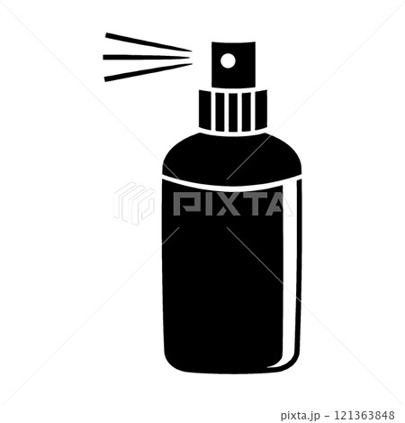 ボトル入りの霧吹きの黒いシルエットイラスト 透過背景の切り抜き ボトル入りの霧吹きの黒いシルエットイラスト 透過背景の切り抜き 121363848