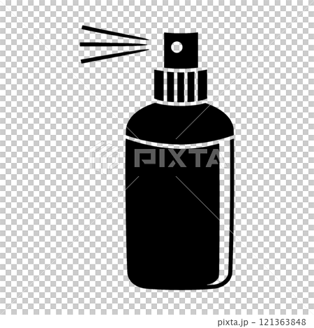 ボトル入りの霧吹きの黒いシルエットイラスト 透過背景の切り抜き ボトル入りの霧吹きの黒いシルエットイラスト 透過背景の切り抜き 121363848