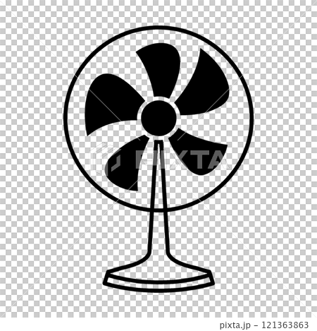 Black silhouette illustration of a retro electric fan, cut out on transparent background Black silhouette illustration of a retro electric fan, cut out on transparent background 121363863