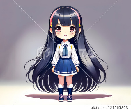 ちびキャラ　制服の衣装を着た少女のイメージ素材 121363898