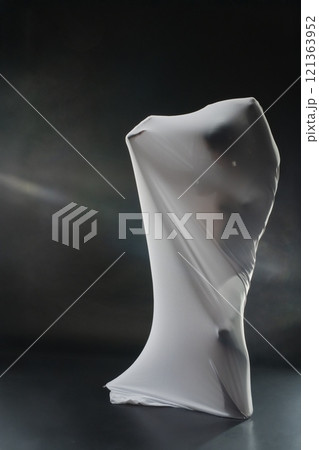 Artistic figure draped in sheer fabric, set in a dark scene Artistic figure draped in sheer fabric, set in a dark scene 121363952