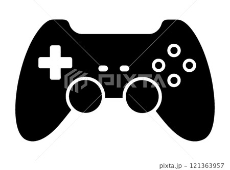 テレビゲームのコントローラーーの黒いシルエットイラスト　透過背景の切り抜き 121363957
