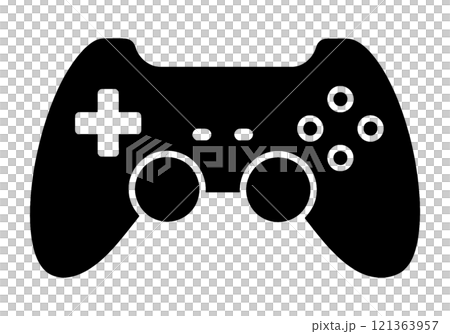 テレビゲームのコントローラーーの黒いシルエットイラスト　透過背景の切り抜き 121363957