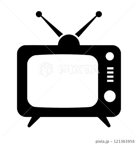 レトロなテレビの黒いシルエットイラスト　透過背景の切り抜き 121363958