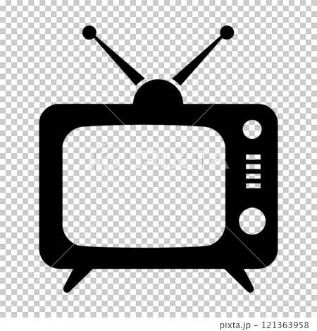 レトロなテレビの黒いシルエットイラスト　透過背景の切り抜き 121363958