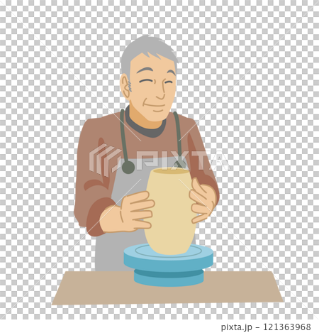 Senior man making pottery by hand 121363968