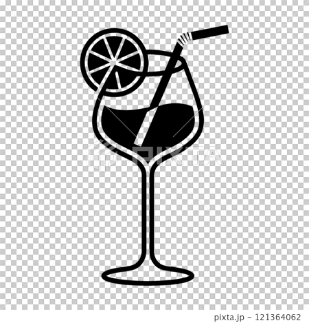 カットしたオレンジを飾ったカクテルのグラスの黒いシルエットイラスト 透過背景の切り抜き カットしたオレンジを飾ったカクテルのグラスの黒いシルエットイラスト 透過背景の切り抜き 121364062