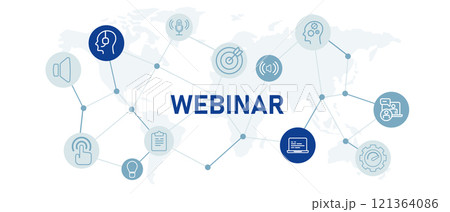 Webinar header icons website seminar teaching coaching brainstorming teamwork video call study colleague meeting communication 121364086