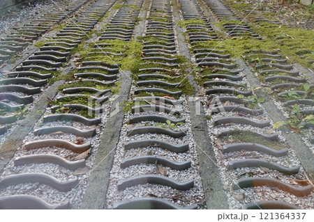 屋根瓦を敷き詰めて作られた庭（坪庭） 121364337