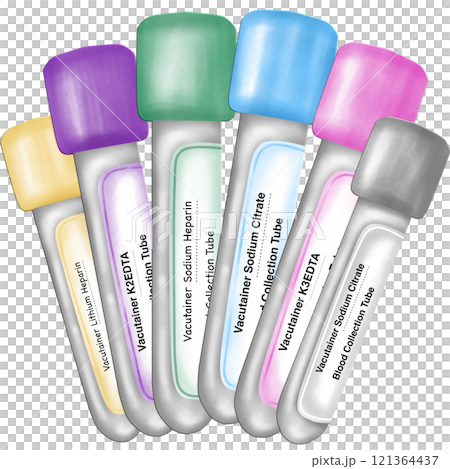 Different types of vacutainer blood collection tubes, which contain different anticoagulants 121364437