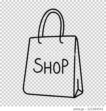 Simple hand-drawn line drawing of a shopping bag, cut out on transparent background 121364541