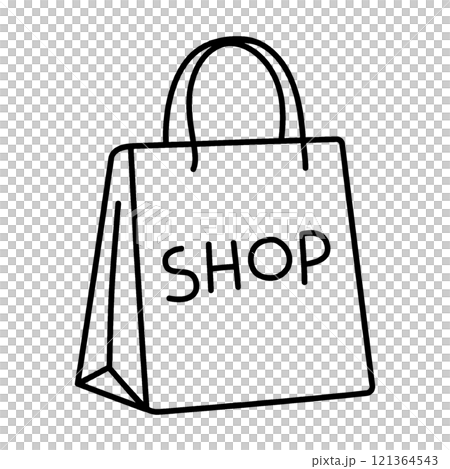 簡單的手繪線條畫購物袋插圖，透明背景的切口 121364543