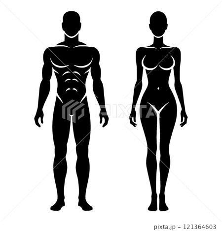 成人の健康な体型の男性と女性の黒いシルエットイラスト 透過背景の切り抜き 成人の健康な体型の男性と女性の黒いシルエットイラスト 透過背景の切り抜き 121364603