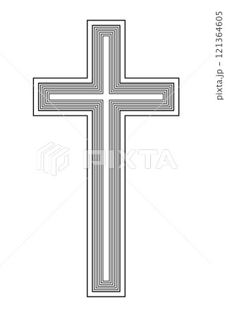 Latin cross, crux immissa with inward-facing repetitions. Representation of Christianity and Christendom and symbol of Jesus, who sacrificed himself for humanity and atoned for the sins of the world. 121364605